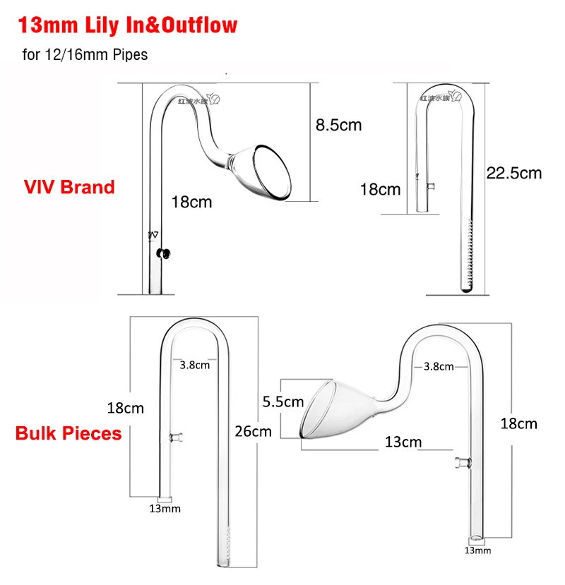 VIV качество ada класс 1 стекло Лилия динамик поток потока для аквариума фильтр трубы и водяной насос - Цвет: 13mm Lily Set
