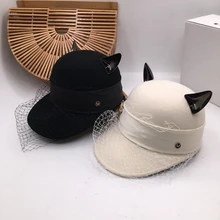 О новых зимних шерстяных роговых ушках шляпа для конной езды Бейсбол кошачий ухо кружева минус возраст хан издание