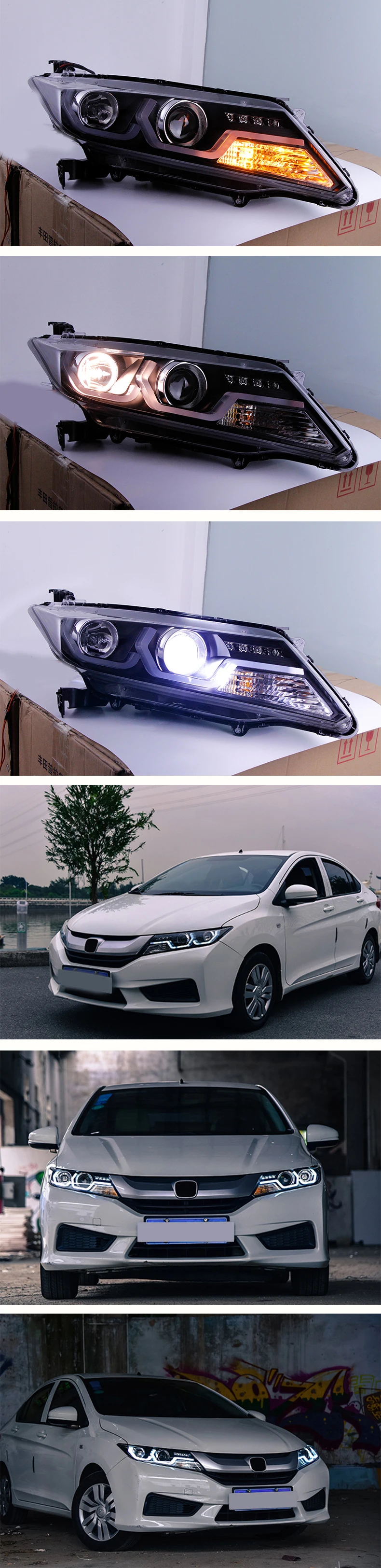 Автомобильный головной светильник s для Honda City головной светильник U светодиодный DRL городской Головной фонарь передний светильник Bi Xenon HID H7 D2H объектив