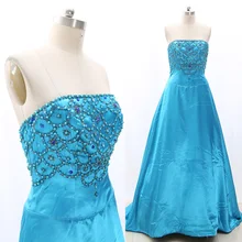 MACloth Синий бальное платье Милая-образным вырезом без рукавов-Длина обувь с украшением в виде кристаллов; Туфли на выпускной из сатина; платье для костюмированной L 268139 просвет