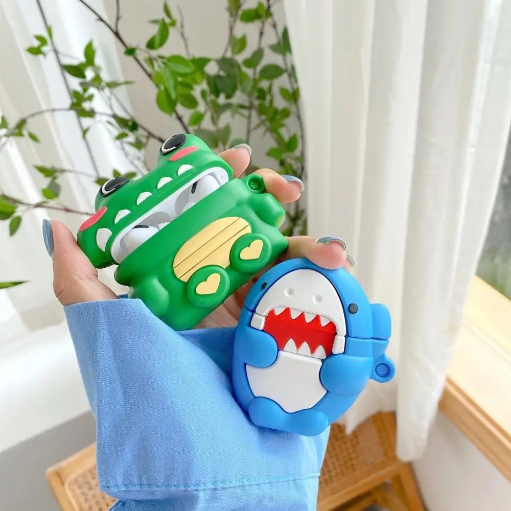 

Cute little shark crocodile 3D soft silicone earphone box for AirPods 1 2 pro 3 wireless Bluetooth charging box earphone box