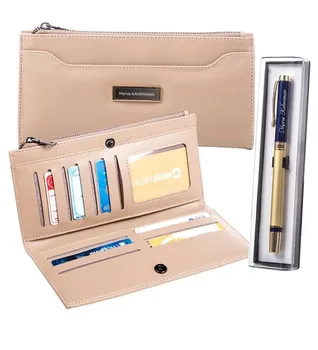 

Personalized Women 'S Beige Color Wallet & Navy Blue Luxury Metal Roller Pen