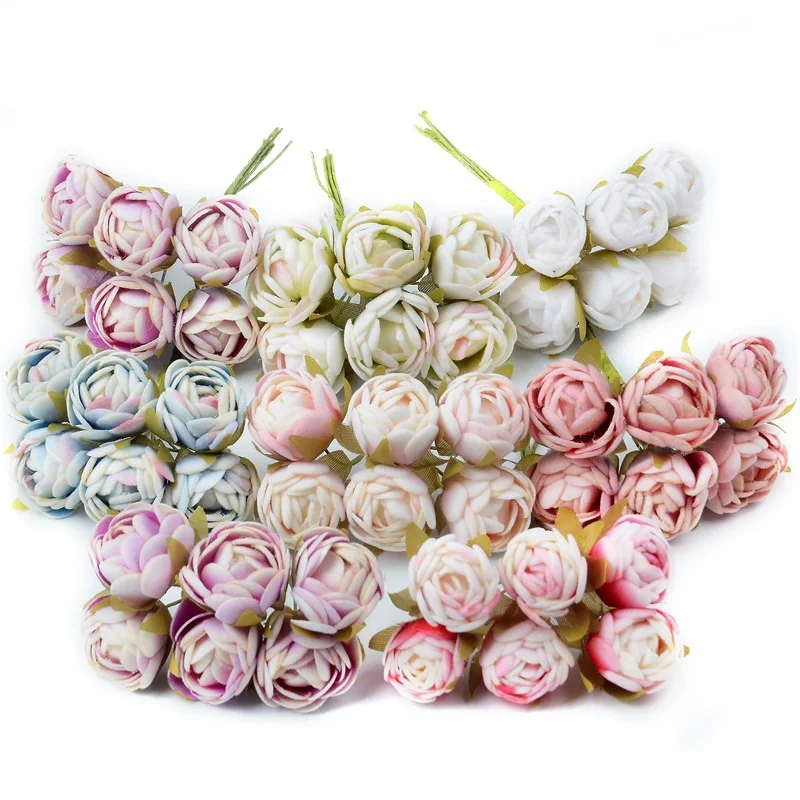6 шт. Мини Шелковый бутон для чайной розы, искусственный букет роз, скрапбукинг, украшение для свадебной вечеринки, сделай сам, искусственные цветы ручной работы