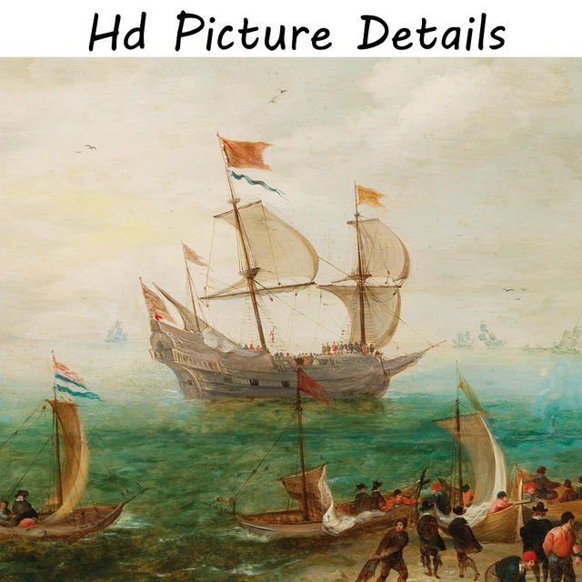 Marine With Three Large Sailing Ships by Cornelis Verbeeck Printed on Canvas 6