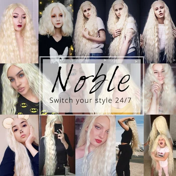 Noble Hair Synthetic Wig Lace Front Synthetic Wig Long Curly Ombre Blonde Wig 42 Inch  613 American Synthetic Lace Front Wig 2