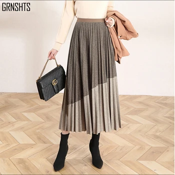 

New Patchwork Long-drawn-out Rok Women for Herf Spring 2020 Korean Women's High Tail A Line High Waist Pleated Women's Skirt