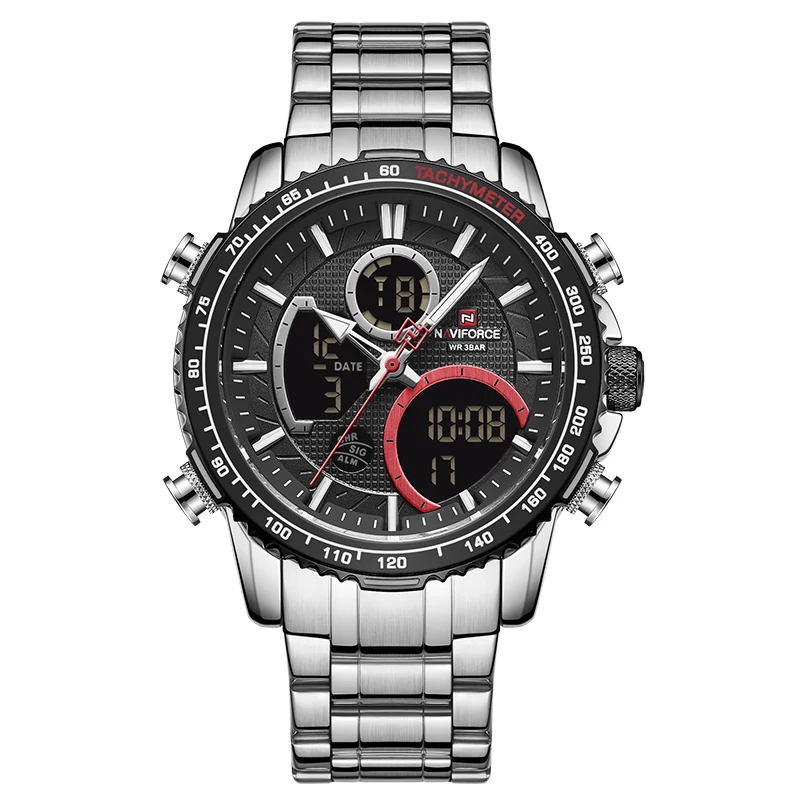 Silver Black NAVIFORCE мужские часы Топ люксовый бренд большой циферблат спортивные часы для мужчин s хронограф кварцевые наручные часы Дата мужские часы Relogio Masculino - Цвет: Silver Black