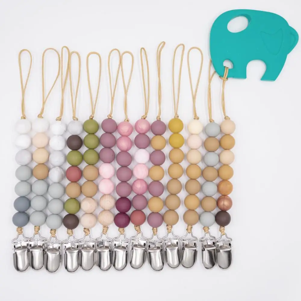 

Dummy Clips Baby Boys Girls Pacifier Chain Silicone Teething Relief Toys Beads Soothie Pacifier Holder Clips Baby Shower Gift