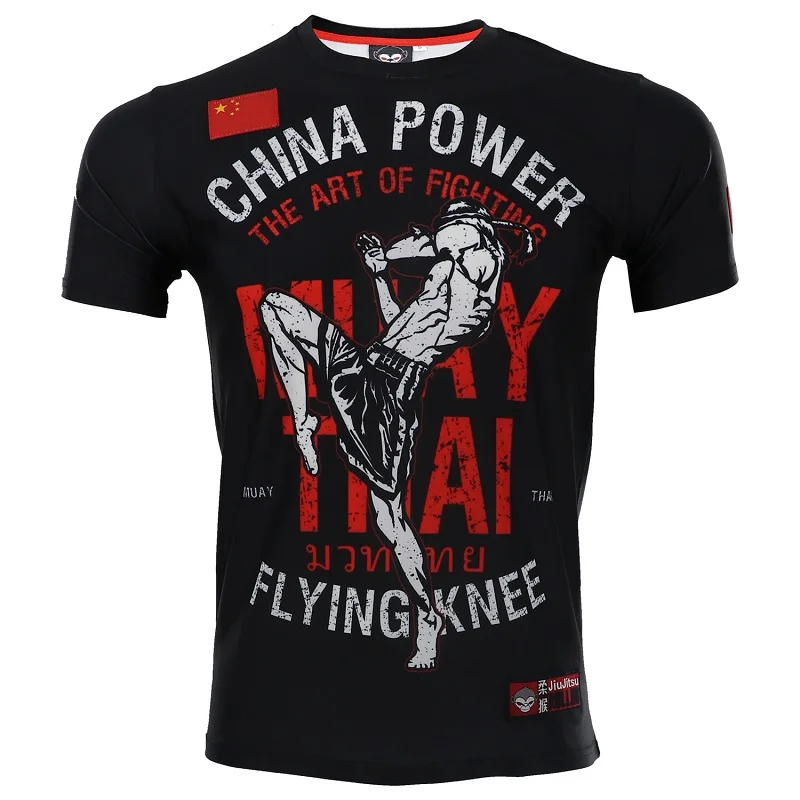 Power Muay Thai MMA с короткими рукавами боксерская рубашка Jiu Jitsu Джерси Фитнес Wushu Sanda Competition shirsmma Fightwear