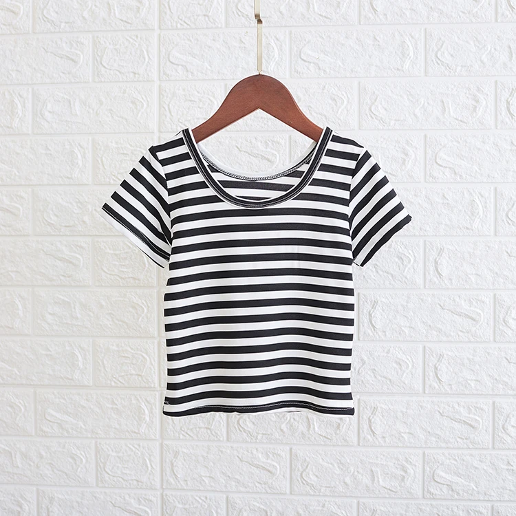Полосатая футболка с коротким рукавом для девочек детская одежда летняя