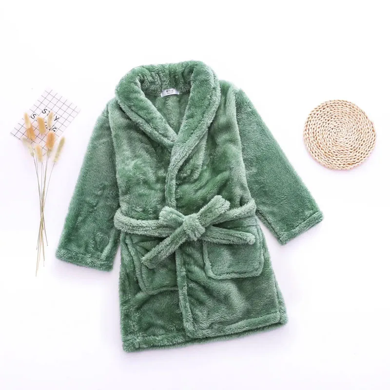 Children's Nightgown Boys Girls Children's Flannel Bathrobes Extended Bathrobes Thickened Pajamas Home Clothes