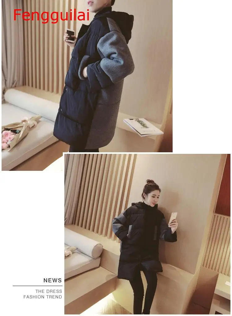 Осень Зима корейская мода для беременных пальто хлопок-на подкладке в стиле пэчворк Свободная верхняя одежда для зимы женские куртки для беременных