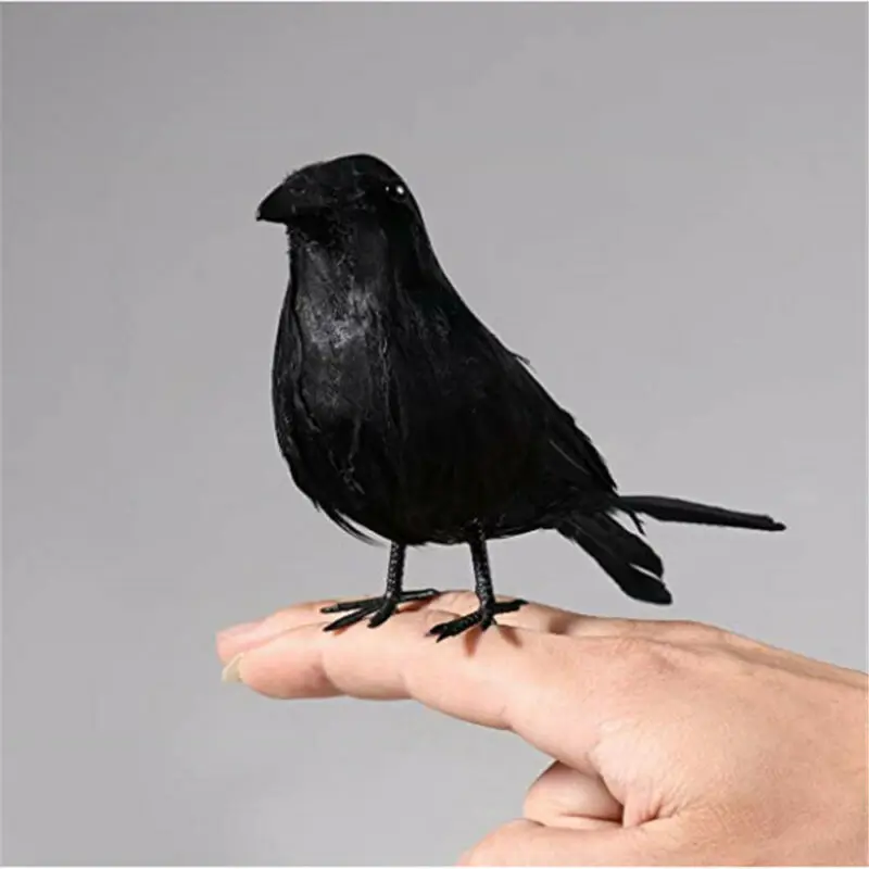 Fake Black Feathered Crows Birds Realistic Figurine Ravens Halloween Prop #3 