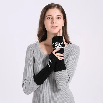 Winter Women Warm Cute Cartoon Skull Fingerless Sleeves Mittens Female Acrylic Stretch Knit Half Finger Arm Warmers Gloves C83 1