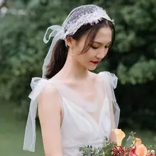 Свадебные кружевные короткие головные уборы с вуалью и бантом Свадебная вуаль на голову для волос для невесты вечерние аксессуары для волос платье ювелирные изделия мода