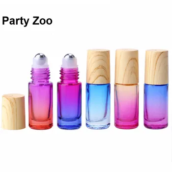 

200 x 5ml Gradient Color Wood Grain Lid Roll On Essential Oil Bottle New Cosmetic Refillable Jar Wholesale