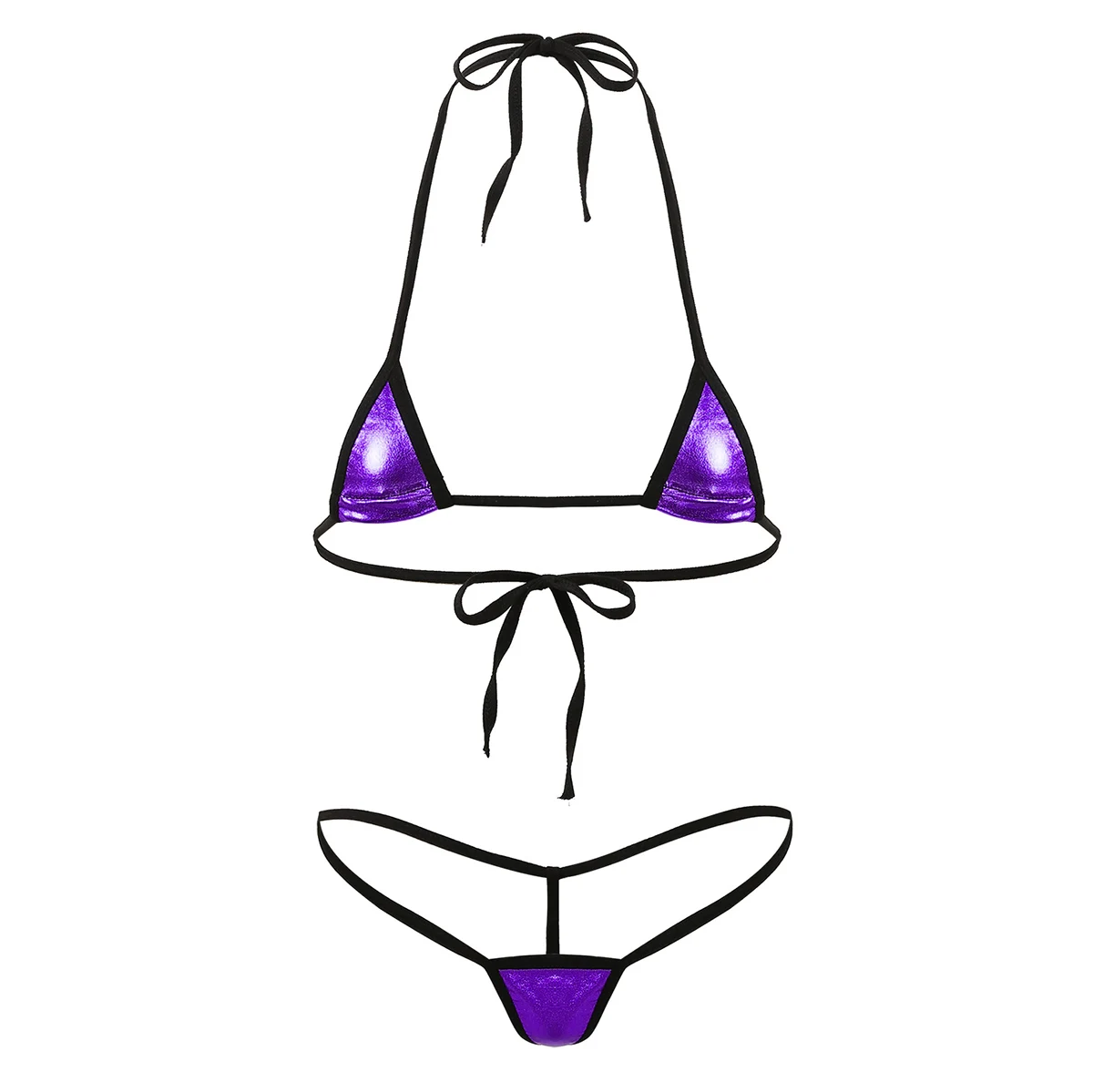 Sexy Female Hot Micro Mini Bikini Set Women Halter Neck Tie-on Bra Top with G-String Bathing Suit Extreme Porno Erotic Swimwear