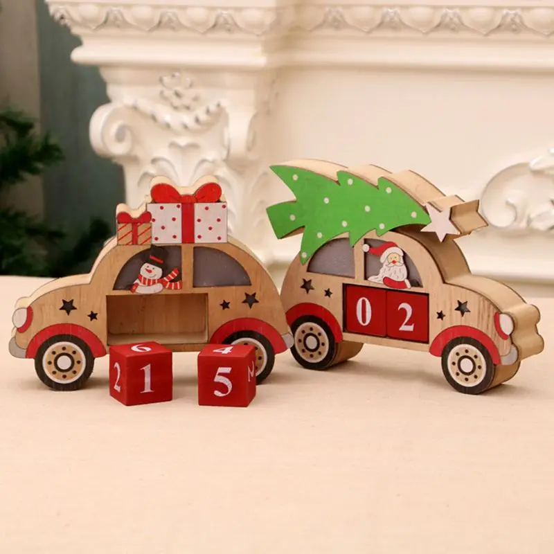 

Christmas Wooden Advent Countdown Calendar LED Car Pattern With Painted Blocks X4YD