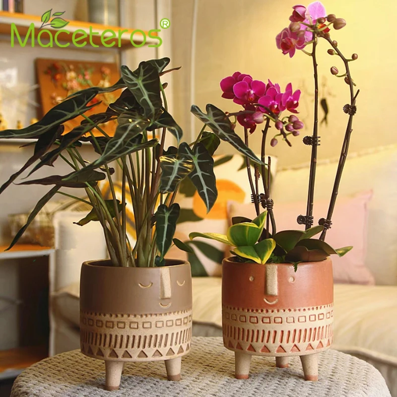 

New Nordic Creative Human Face Ceramic Flower Pot Simple Breathable Succulent Flower Pot Green Plant Potted Gardening Decoration