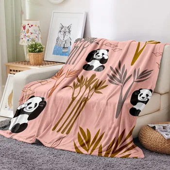 

Bamboo Plants Flannel Blanket 3D Print China National Treasure Fleece Blanket Pink Background Throw Blanket Sofa Soft Blanket