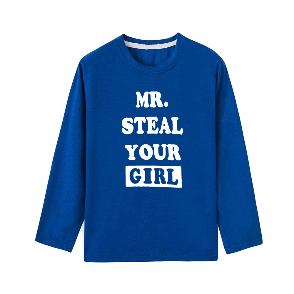 Детские футболки с длинными рукавами и надписью «Mr Steal Your Girl» для мальчиков; крутая Осенняя футболка с надписью «Brothers family look»; футболки; одежда для малышей - Цвет: 41K6-KLTBU-