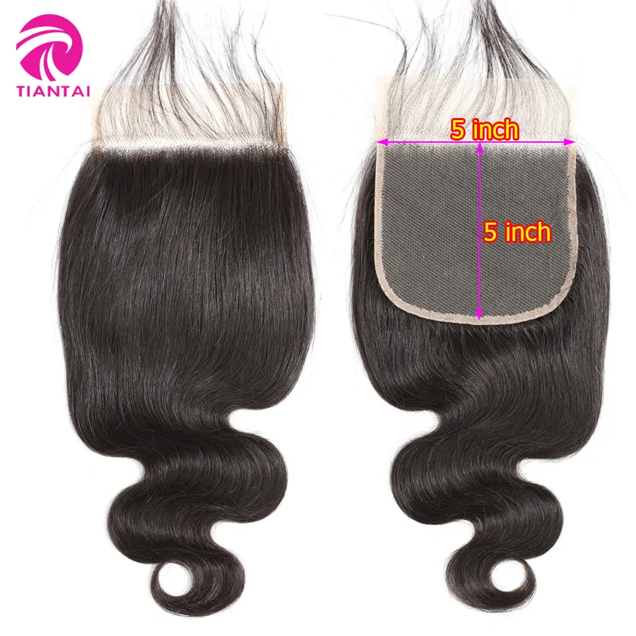 5x5 Кружева Закрытие тела волна 5*5 заказ с сеткой с волосами младенца натуральные волосы бразильские Remy человеческие волосы средней длины коричневые с сеткой