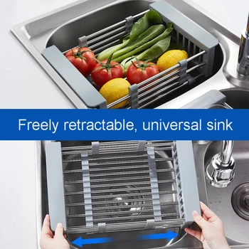 

Stretchable Drain Basket Hollow Design Used For Fast Draining After Washing Dish Fruits Vegetables Stainless Steel Easy To Clean