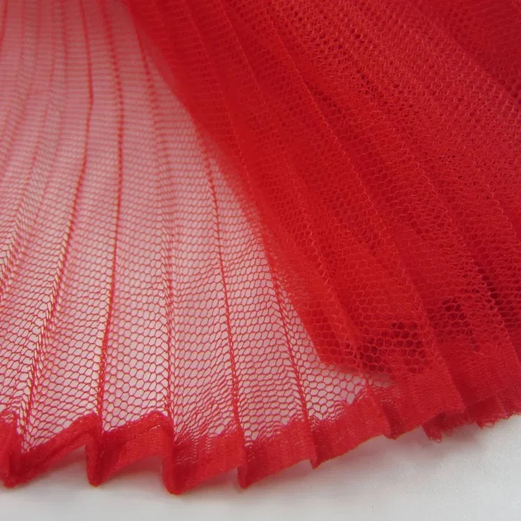 

1yard red accordion pleated fabric, tulle fabric with Vertical crease,, tulle panel lace fabric, ruffled tulle