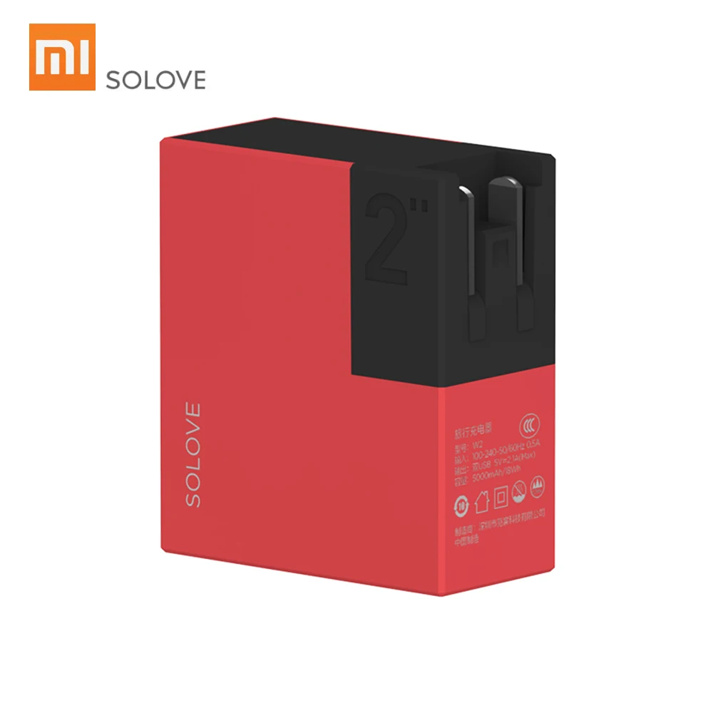 Xiaomi SOLOVE портативное зарядное устройство для путешествий W2 складной Универсальный США ЕС Великобритания штекер Адаптер 5000 мАч банк питания USB с двумя выходами