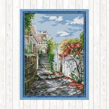 

Garden Villa Cross Stitch Patterns Landscape Painting Aida Fabric for Embroidery Kit 14CT 11CT Printed Canvas DMC DIY Needlework