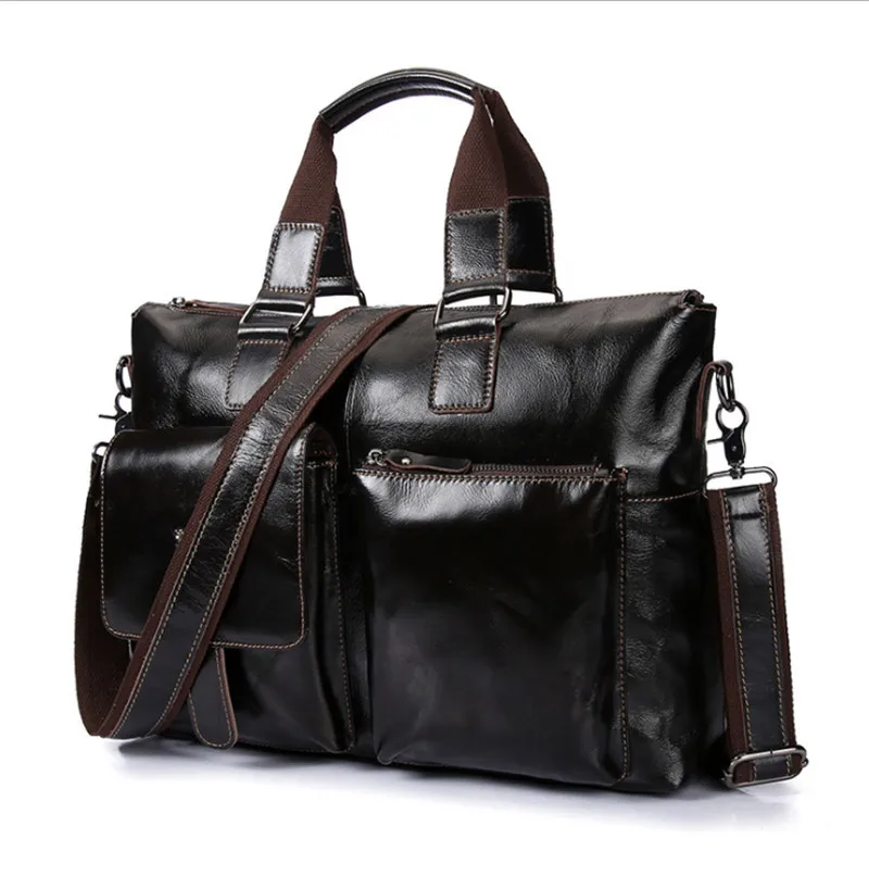 Топ класс для мужчин масло воск натуральная кожа портфель Винтаж Ретро 15 дюймов ноутбук сумка через плечо сумки бизнес через плечо
