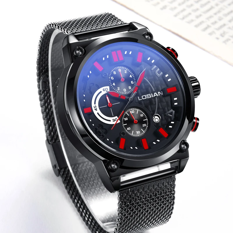Losian мужские спортивные часы Топ Бренд роскошные часы военный хронограф кварцевые многофункциональные наручные часы для подарков без посылка