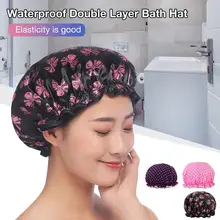 Водонепроницаемая шапочка для душа с двойным слоем, шапочка для ванной, широкая эластичная крышка для головы для женщин, для волос, для ванной комнаты, высококачественная Шапочка для душа