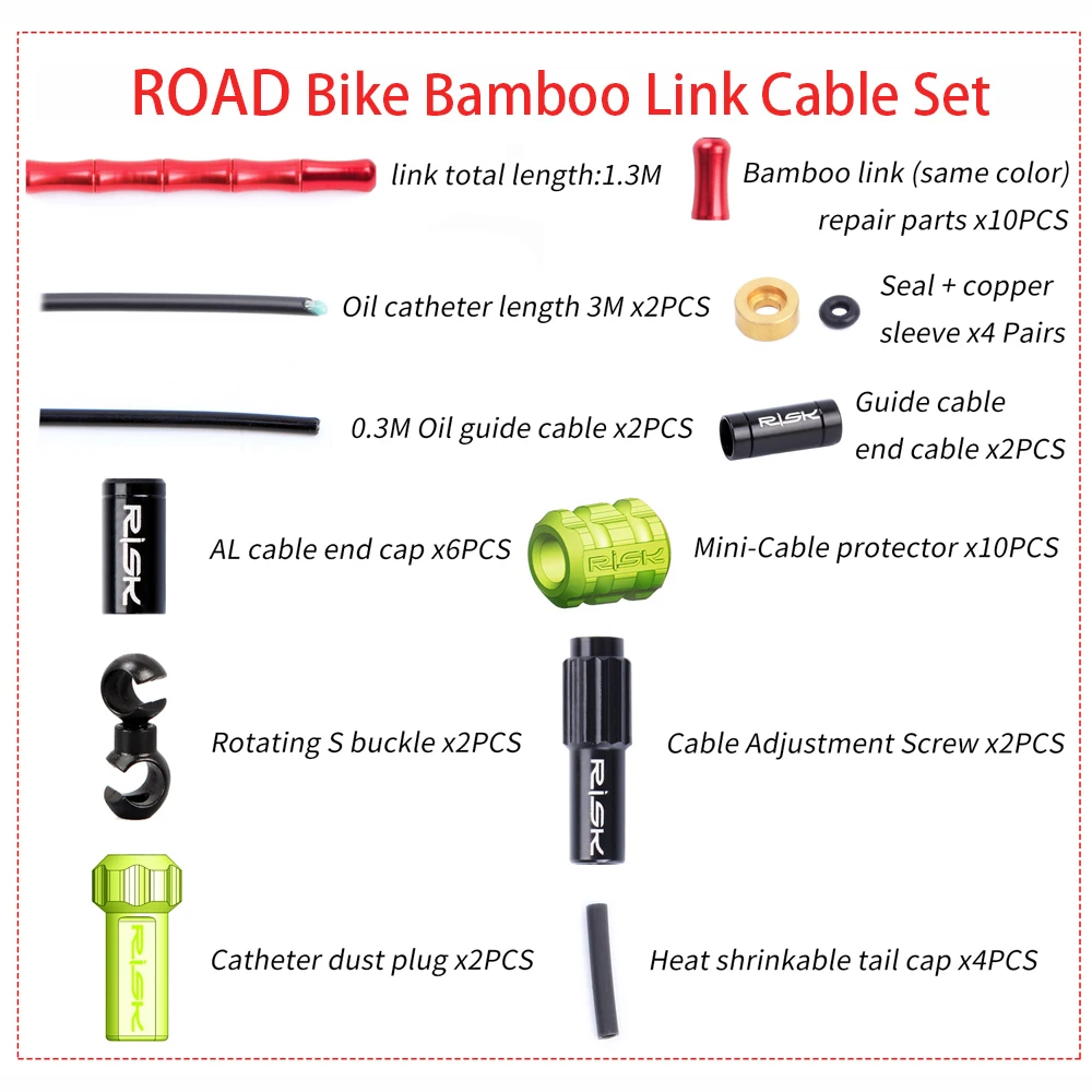 RISK CNC Aluminum Bicycle Cable With Catheter set Ultralight MTB Road Bike Bamboo Link Cable Housing Kit Fits Shifting/Brake RISK CNC Aluminum Bicycle Cable With Catheter set Ultralight MTB Road Bike Bamboo Link Cable Housing Kit Fits Shifting/Brake