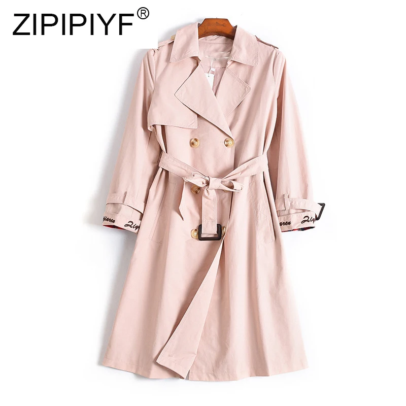 

Autumn New Turn-down Collar Women's Double-breasted Long Sleeve Trench Coat Female Solid Color Casual Coat C1992