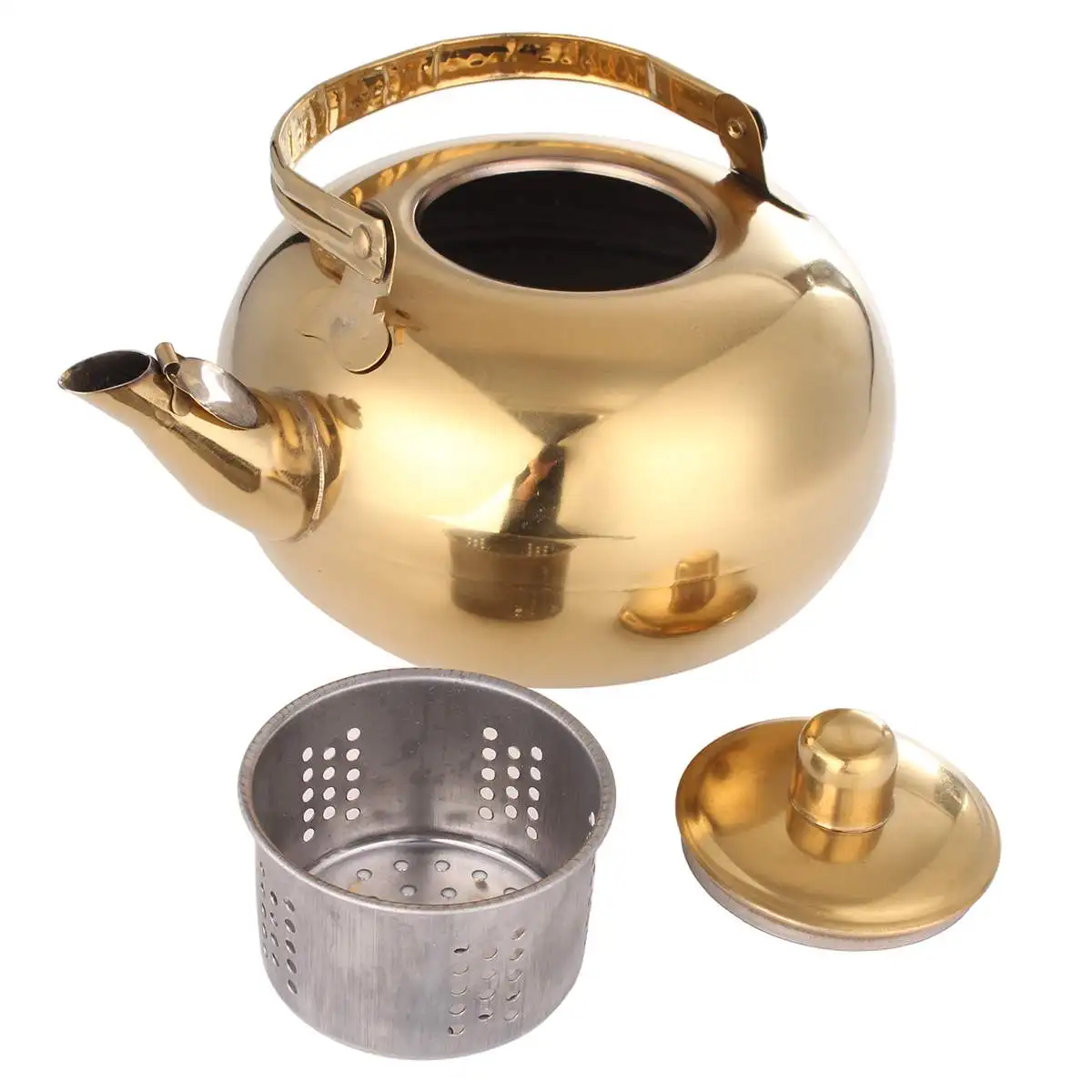 Stainless Steel Tea Pot Gold Tea Kettle With Tea Strainer Outdoor