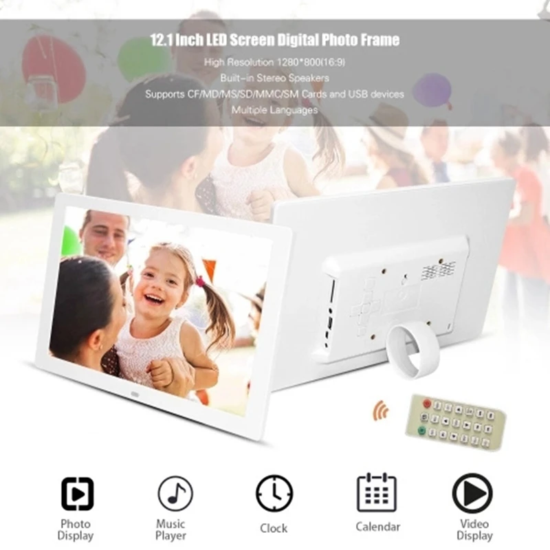 

12.1 Inch Eletronic Picture Album LED Screen Digital Photo Frame High Resolution 1280x800(16:9) Clock Calendar 1080P HD Video Pl