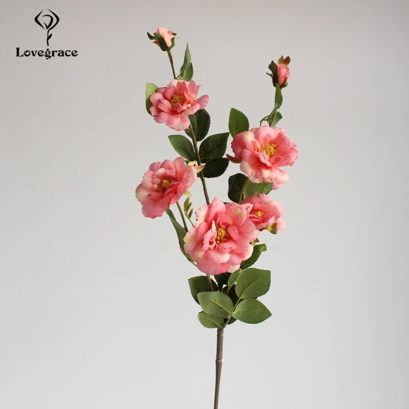Pink Lovegrace шелковые китайские розы, искусственные цветы для декора дома, пластиковые Стволовые свадебные букеты невесты, китайские розы, искусственные цветы - Цвет: Pink