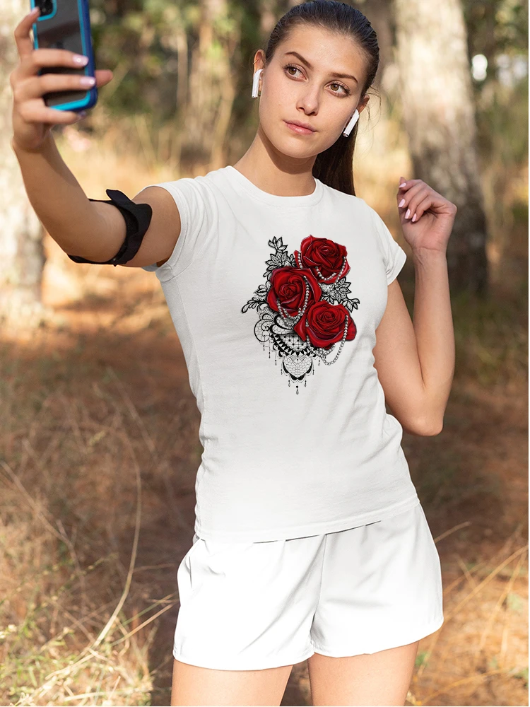 Templado Masaccio rasguño Camiseta con estampado de flores rosas para mujer, ropa elegante Y2k, barata,  Tumblr, envío gratis a Brasil, 2021|Camisetas| - AliExpress