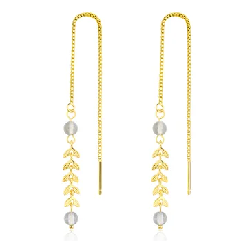 

Charming 925 Sterling Silver Moonstone Leaves Long Tassel Earrings for Women Sweet Dangle Earring Jewelry Gift Valentine's Day