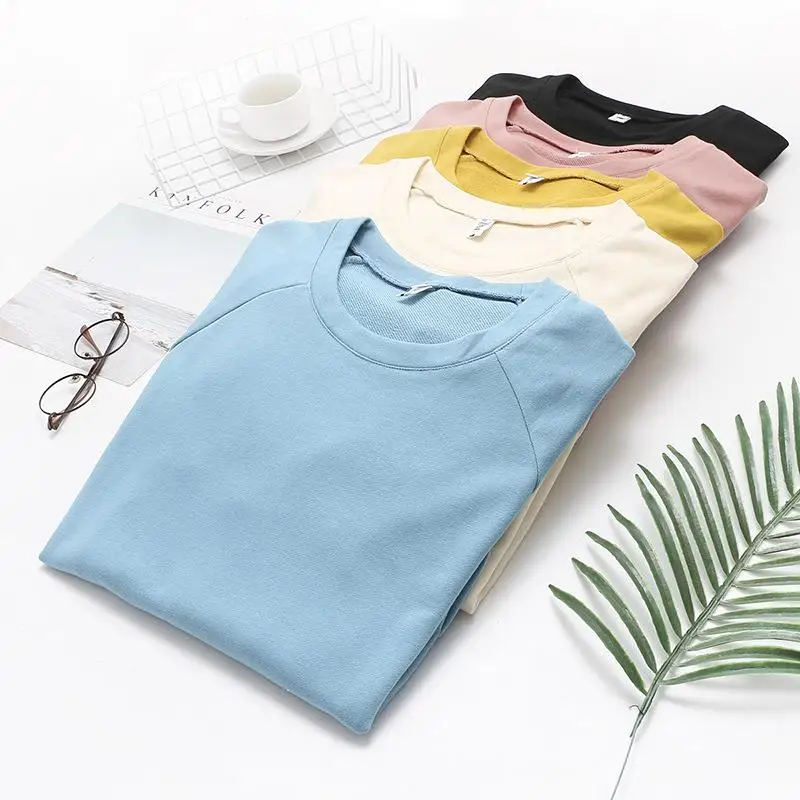 Women Clothing Hoodies & Sweatshirts Plus Size 2021 Autumn New Loose Casual Round Collar Big Pocket Raglan Sleeve Split Tops 838