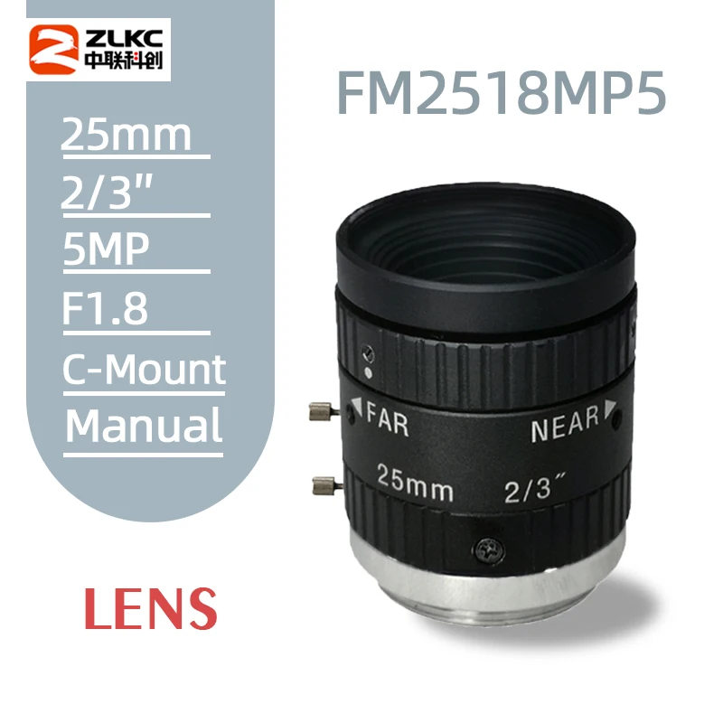 New CCTV Lens 5.0 Megapixel 25mm Fixed Focal F1.8 2/3-inch Indusrial Camera C-Mount Low Distortion Machine Vision | Электроника