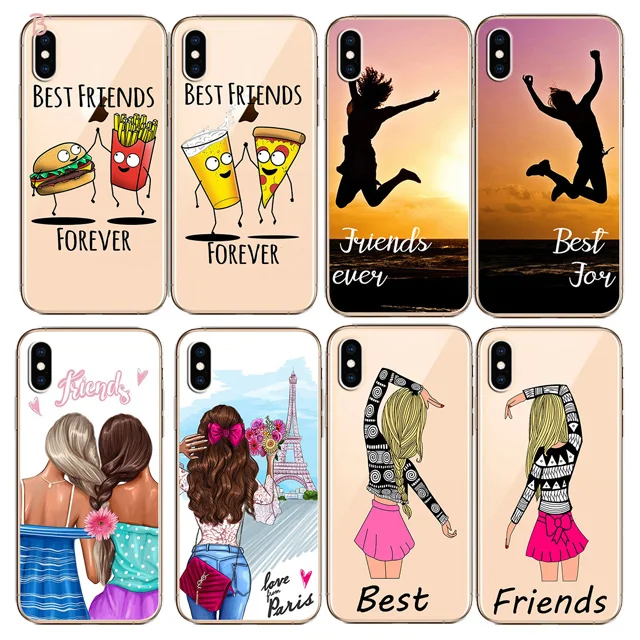 Girls Bff Best Friends Forever Transparent Soft Phone Cases Cover For iPhone 7 6 6S 8 Plus Coque X XR XS MAX 5S SE 5 Capinha |