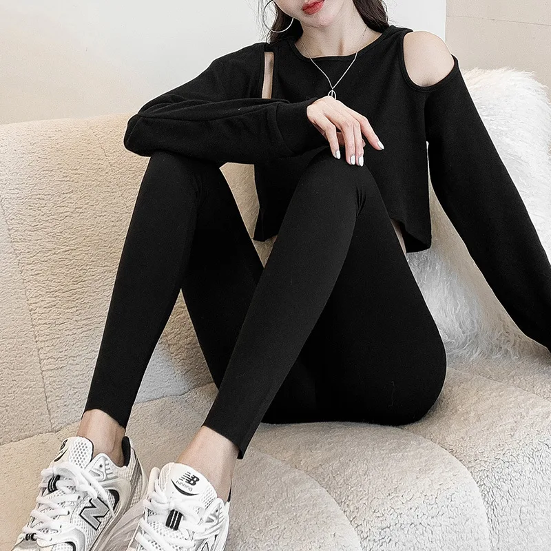 Leggings taille haute pour femmes, peau de requin, levage des hanches, Abdomen, noir, hiver, chaud, épais, pantalon de Yoga élastique, doublure en peluche