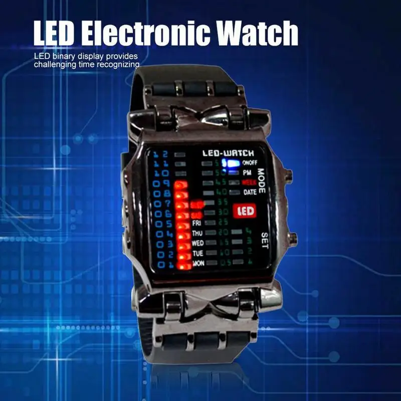 1 Pcs New Binary Electronic Watch Cool Colorful Lantern Watch Men's Watch Men's Sports Watch LED Student