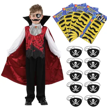 

Besegad 48PCS Self-adhesive Simulation Fake Mustaches + 10PCS Eye Mask Patches for Halloween Role Play Pirate Parties Supplies