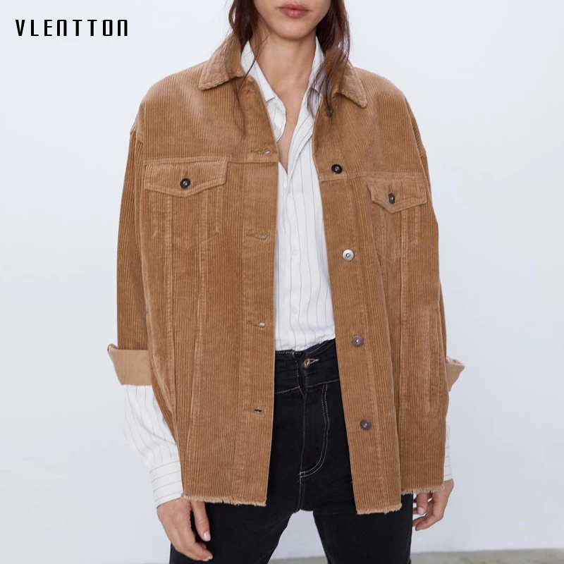 Куртка женская Вельветовая однотонная модная винтажная Повседневная Свободная