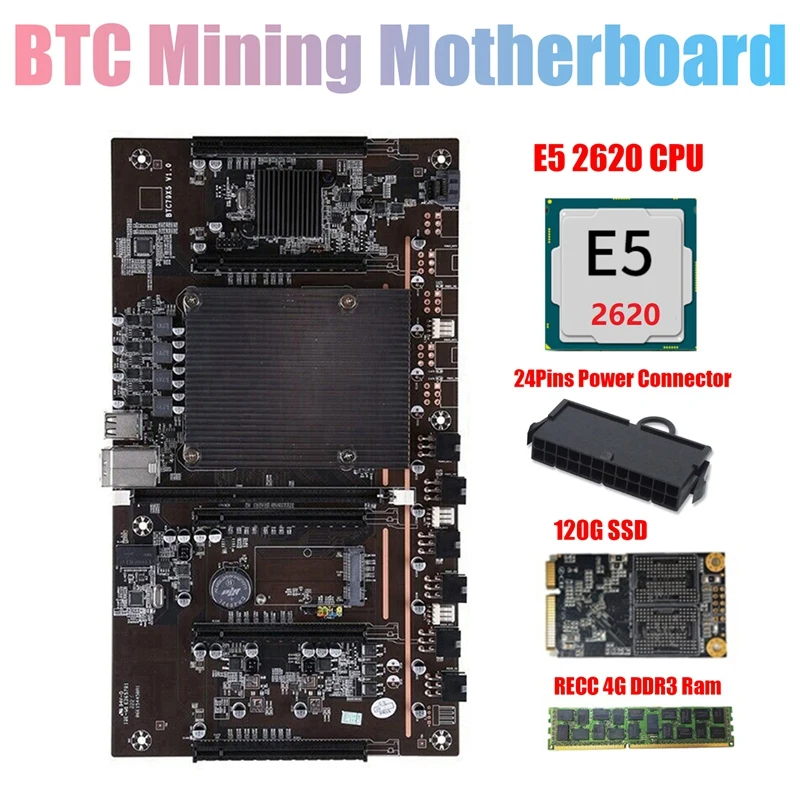 Семейная материнская плата для майнинга BTC с процессором E5 2620 + RECC 4G DDR3 ОЗУ 120G SSD