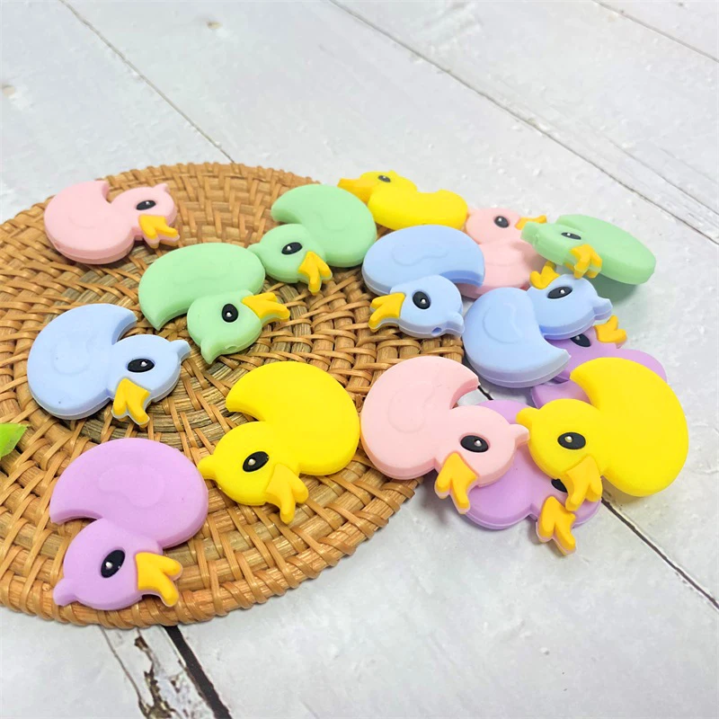 10pcs Baby Teething Toys Cartoon Mini duck Silicone Teether Beads Kids DIY Infant Nursing Pacifier Chain Toys 2