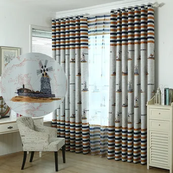 

European Living Room Curtains Windmill Printed Kitchen Window Door Curtain Panels Black Out Polyester Fabric Kids Bedroom Drapes